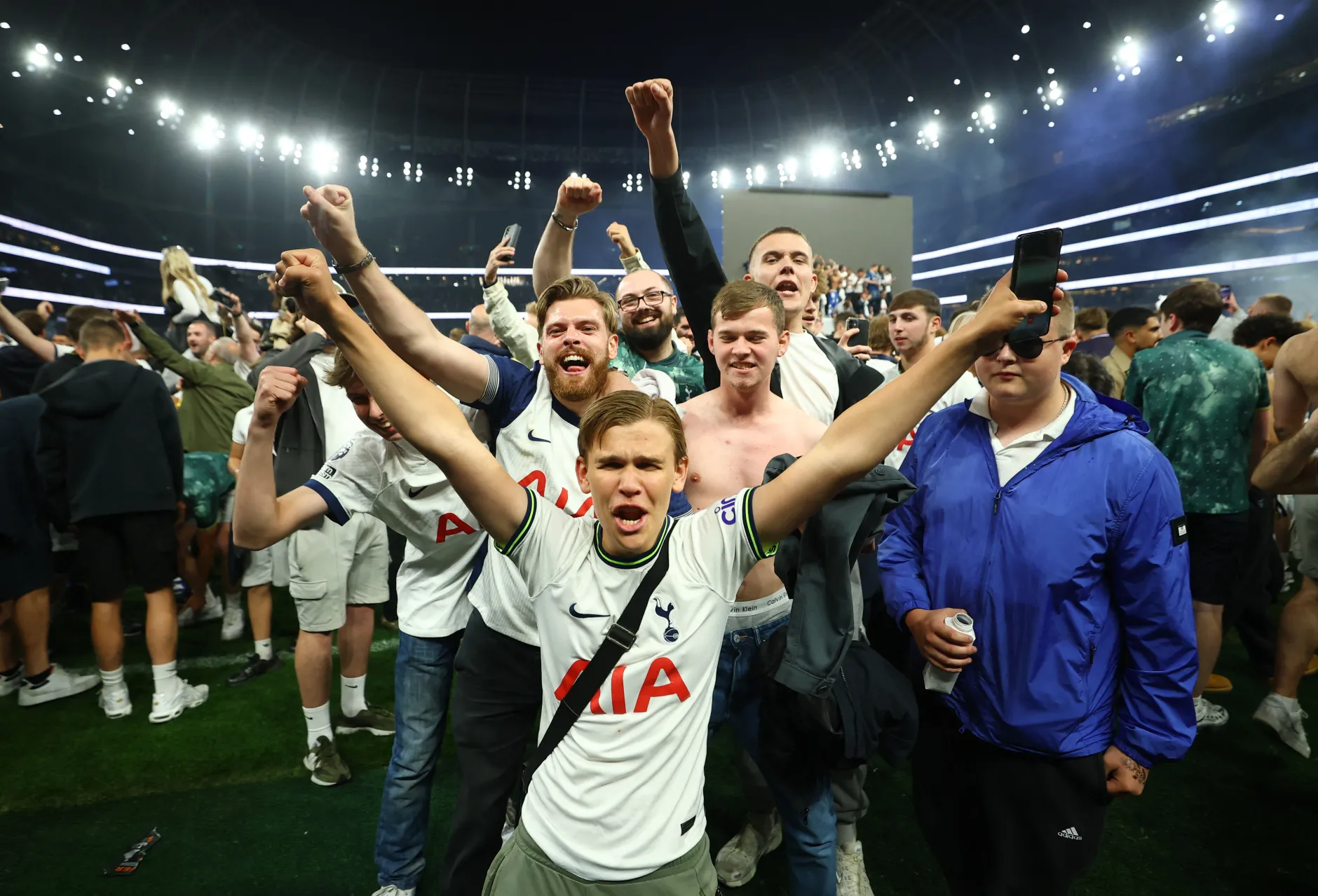 Wild moment Spurs fans storm pitch in huge invasion of Tottenham Stadium after Europa League victory