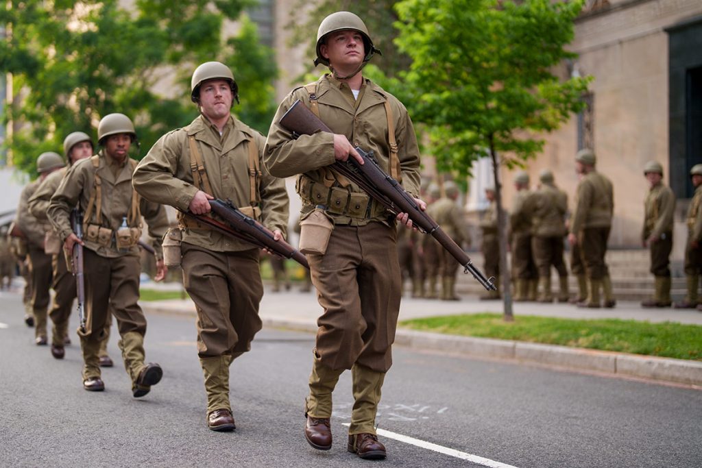 Soldiers in historic uniforms were seen taking part in rehearsals in the city on Friday